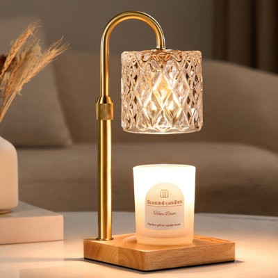 Lampe chauffe-bougie ambrée avec minuterie, chauffe-cire parfumée, cadeau de pendaison de crémaillère, intensité réglable, hauteur ajustable, décor vintage en verre ambré élégant, chauffe-bougie pour bougies en pot, cadeau pour une sœur ou une amie