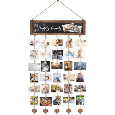 Picture Frames Collage Photo Hanging Display Picture Board Wood Rustic Frames For Wall Decor And Dorm Room Decor With Blackboard And 30 Clips Carbonized