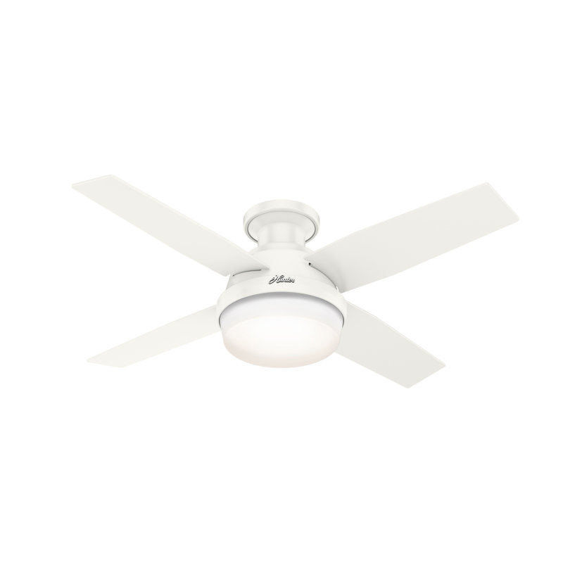 44" Dempsey 4 - Blade Outdoor Flush Mount Ceiling Fan with Light Kit Included, Fresh White