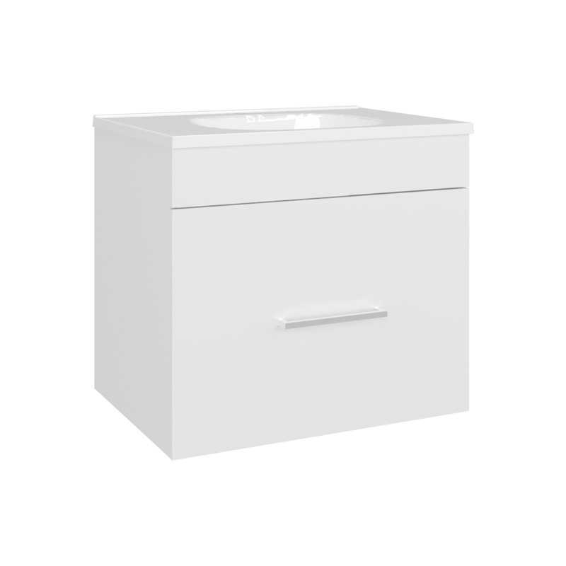 Meuble-lavabo de salle de bain avec lavabo, 1 tiroir, blanc, Blanc