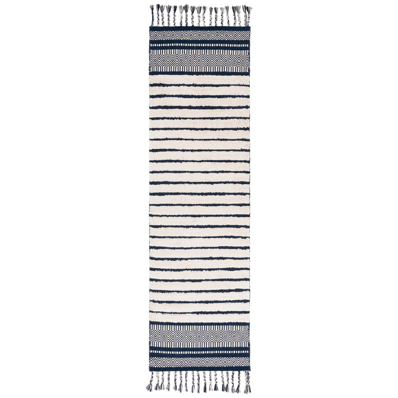 Cochecton Hand Woven Cotton Pile Striped Rug, Runner 2'3" x 8'