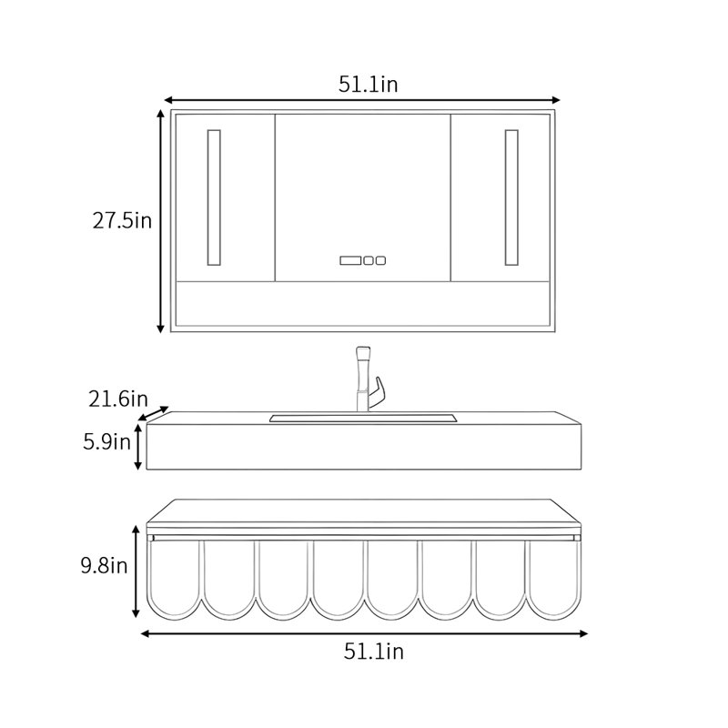 Simple and modern style bathroom cabinet, 51.1"