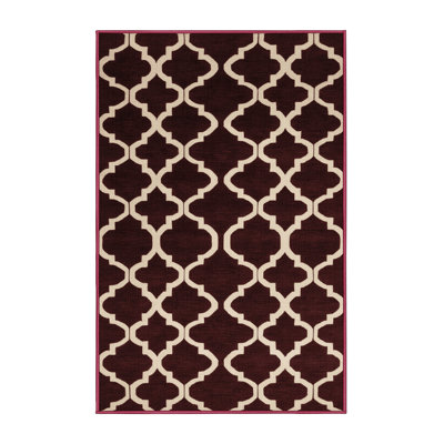 Machine Washable Trellis Red Area Rug