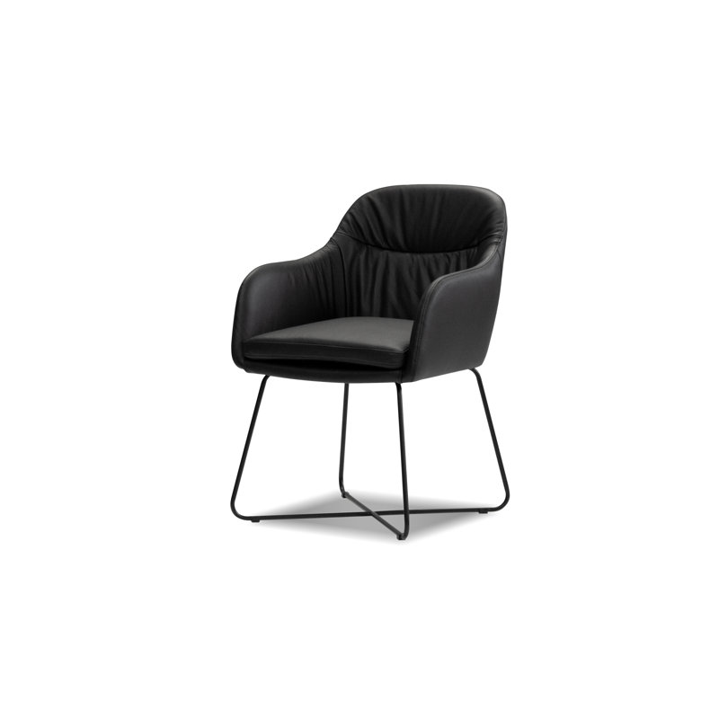 Chaise avec accoudoirs en cuir noir Vaughn