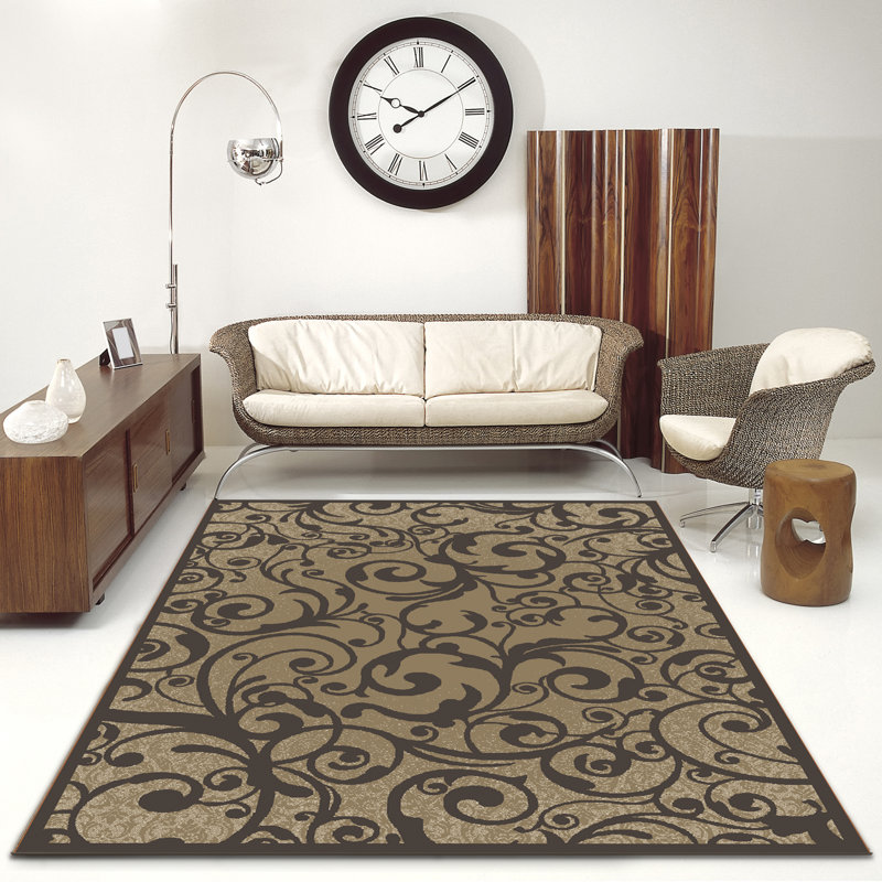 Tapis floral brun / brun clair / beige Aashild, Rectangle 7 pi 10 po x 10 pi 6 po