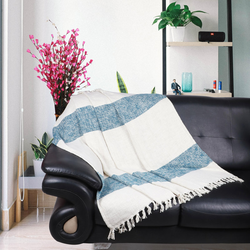 Plain Weave / Muslin Throw Blanket, Teal/Beige