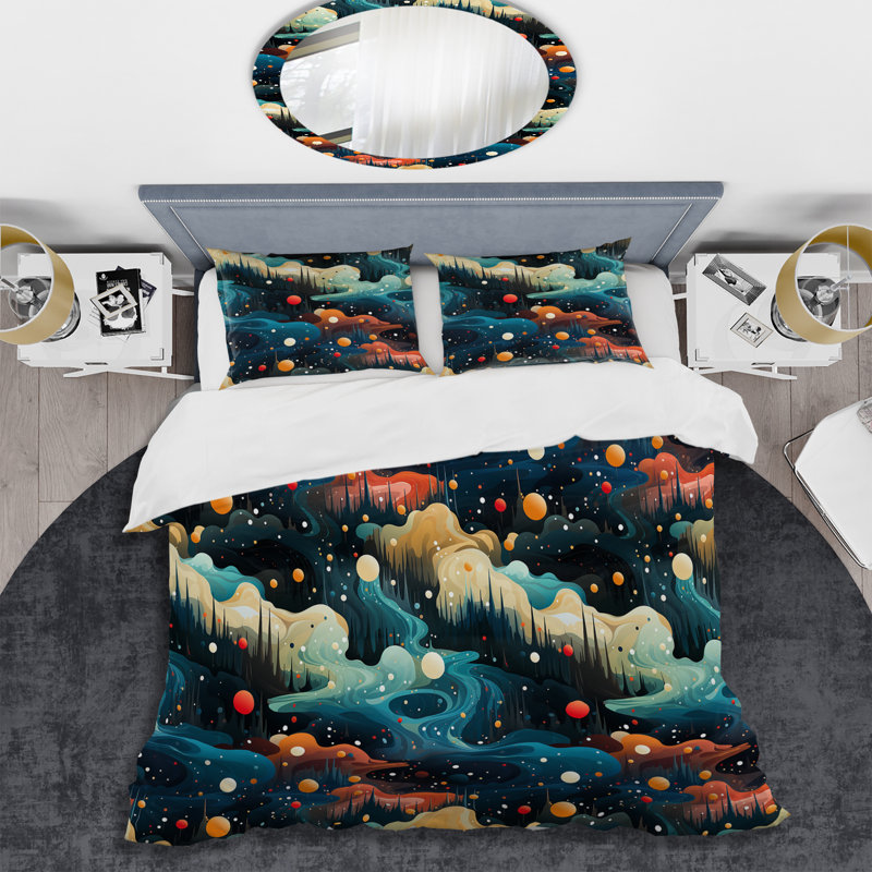 Cosmic Harmony - Ensemble de housse de couette abstrait, Housse de couette simple + 1 taie décorative stan