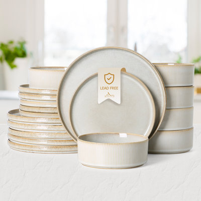  Straight Sided 18 Piece Stoneware Dinnerware Sets, Service For 6