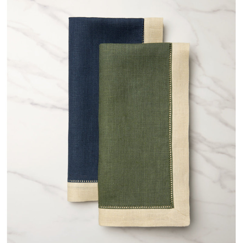 Roma Linen Square Napkins, Indigo/Stone