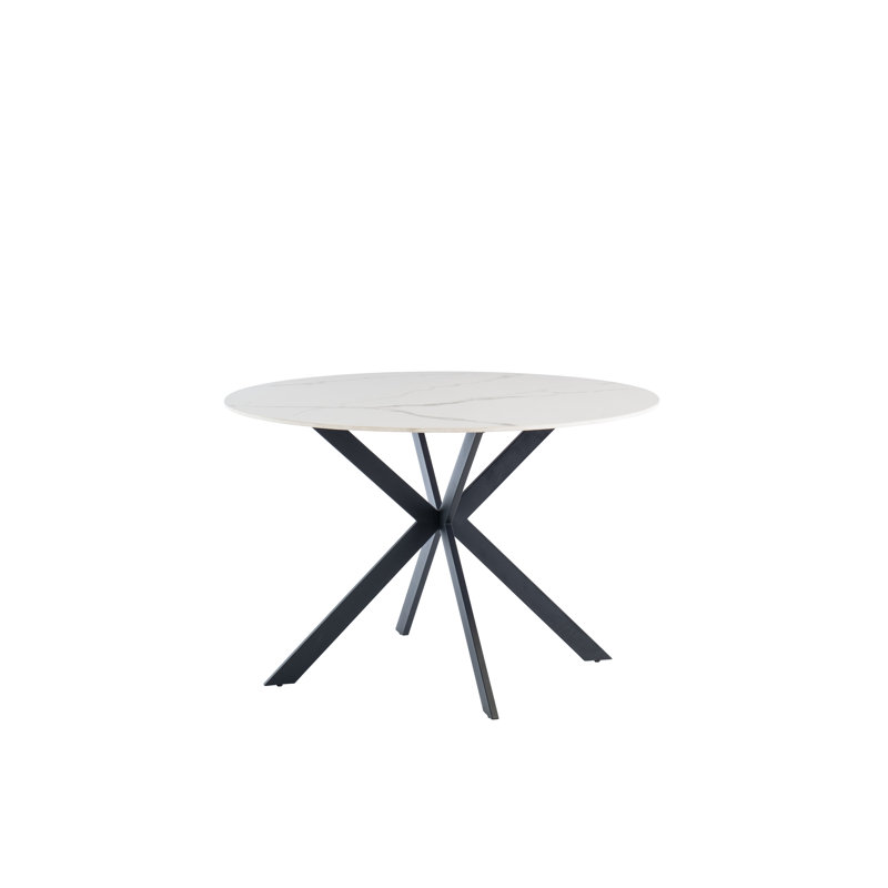 Round Stone Top Metal Base Dining Table, White