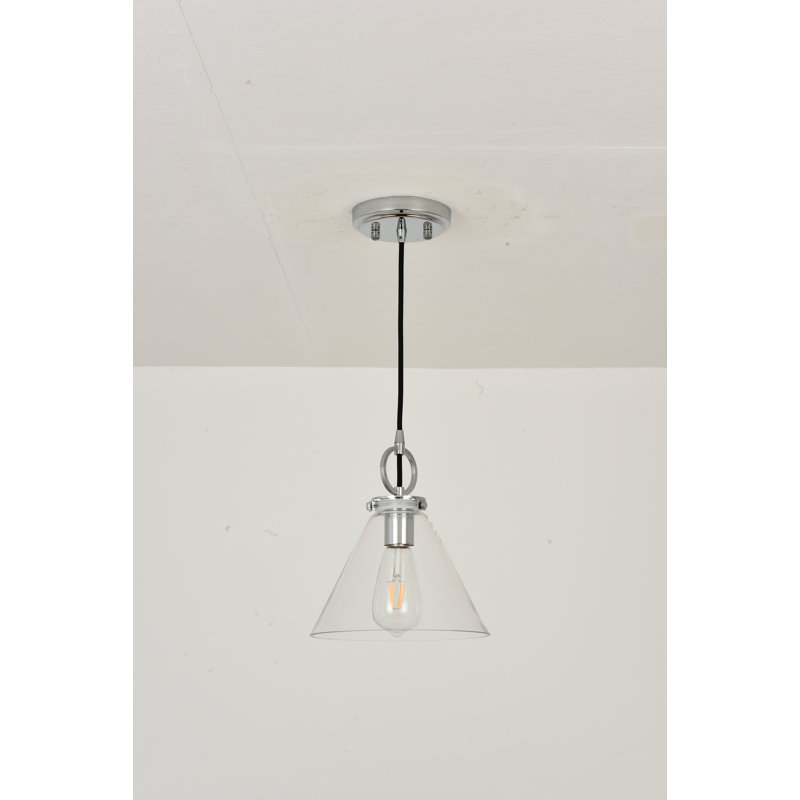 1-Light Clear Cone Glass Pendant Light, Kitchen Island Fixture, Chrome