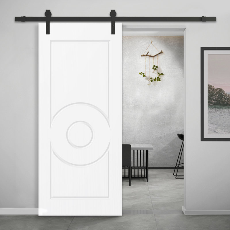 Porte de grange à panneaux et en bois manufacturé avec quincaillerie d'installation, 30 po x 84 po, Beige