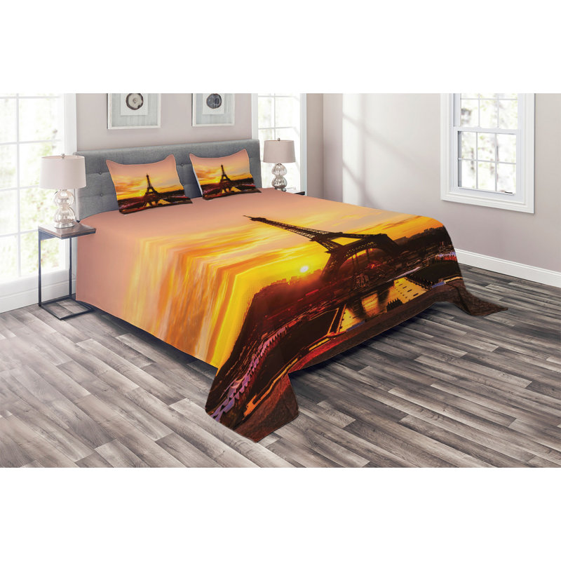Eiffel Tower Eclectic Coverlet, King Bedspread + 2 Shams
