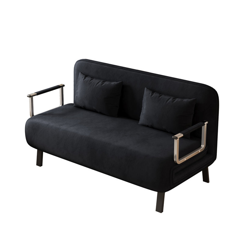 Conneaut Velvet Convertible Sofa, 35.5" H x 39.4" W x 28.4" D, Blue Gray Fabric