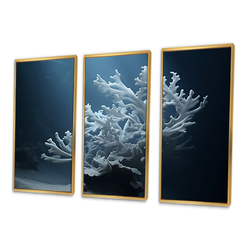 Ensemble de décorations murales noir et bleu Anemone Reef - Coastal Coral Under Water, Cadre flottant doré