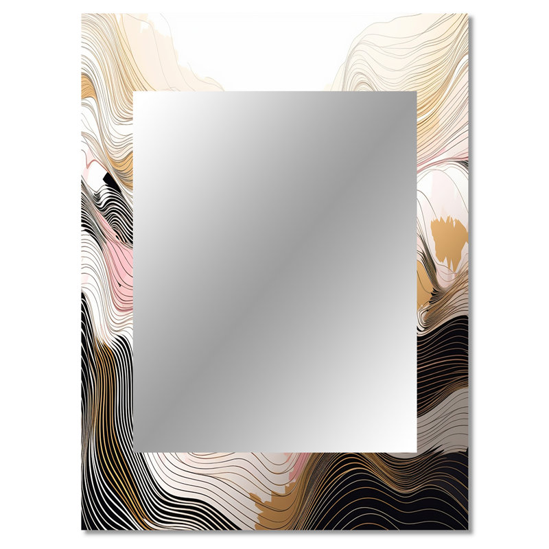 Exploration des lignes abstraites V - dessin au trait grand miroir mural, miroir unique moderne, art imprimé en métal