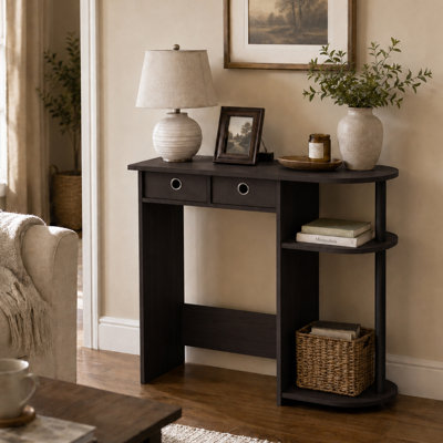 Table de vestibule noire Furinno JAYA de 32 pouces avec 2 tiroirs en tissu, console avec tablettes ouvertes, tables de canapé derrière le canapé, pour salon, vestibule, couloir, noyer foncé