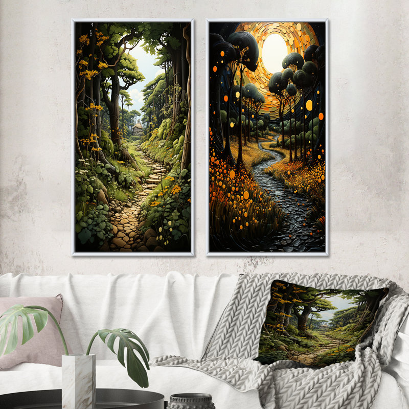 «Countryside Path Through The» - 2 pièces, Cadre blanc, H 20 po x l 24 po