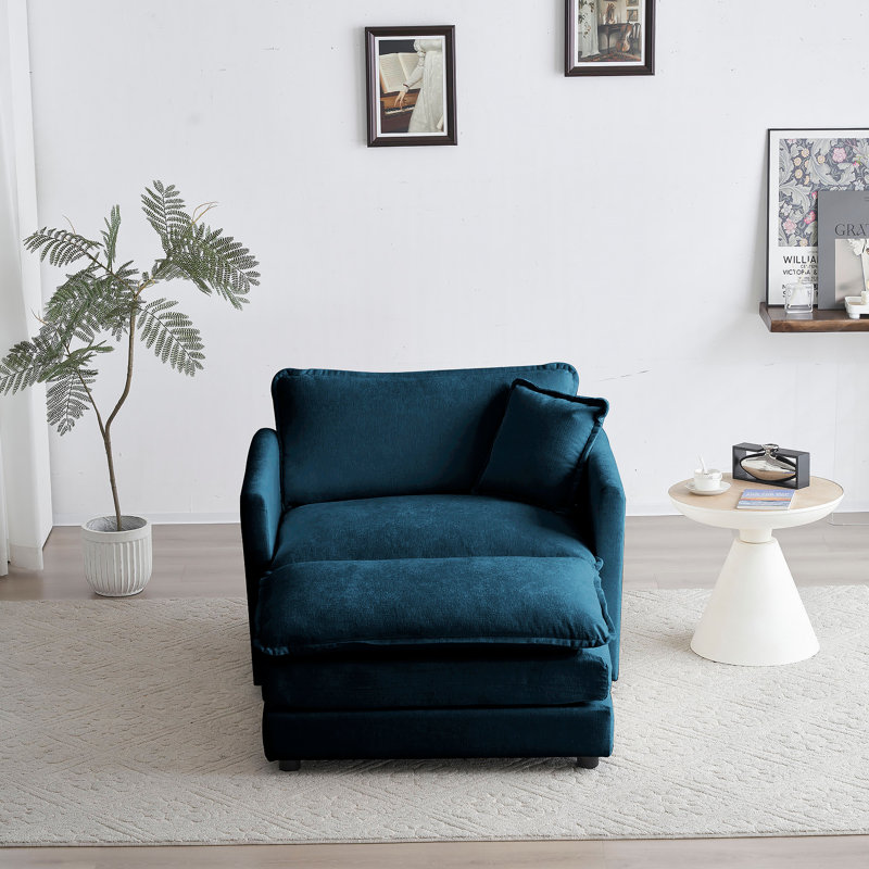 Fauteuil d'appoint moderne avec repose-pieds, fauteuil club de salon, fauteuil rembourré en chenille