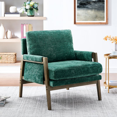 Chaise avec accoudoirs en velours et structure en bois d'hévéa massif Jannie