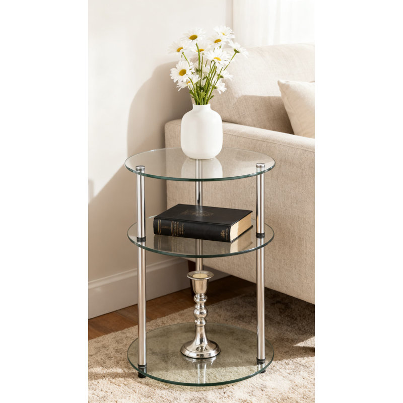 Table de bout en verre à 3 niveaux avec tablettes de rangement, table d'appoint moderne et contemporaine pour le salon, la chambre à coucher et la salle de bain