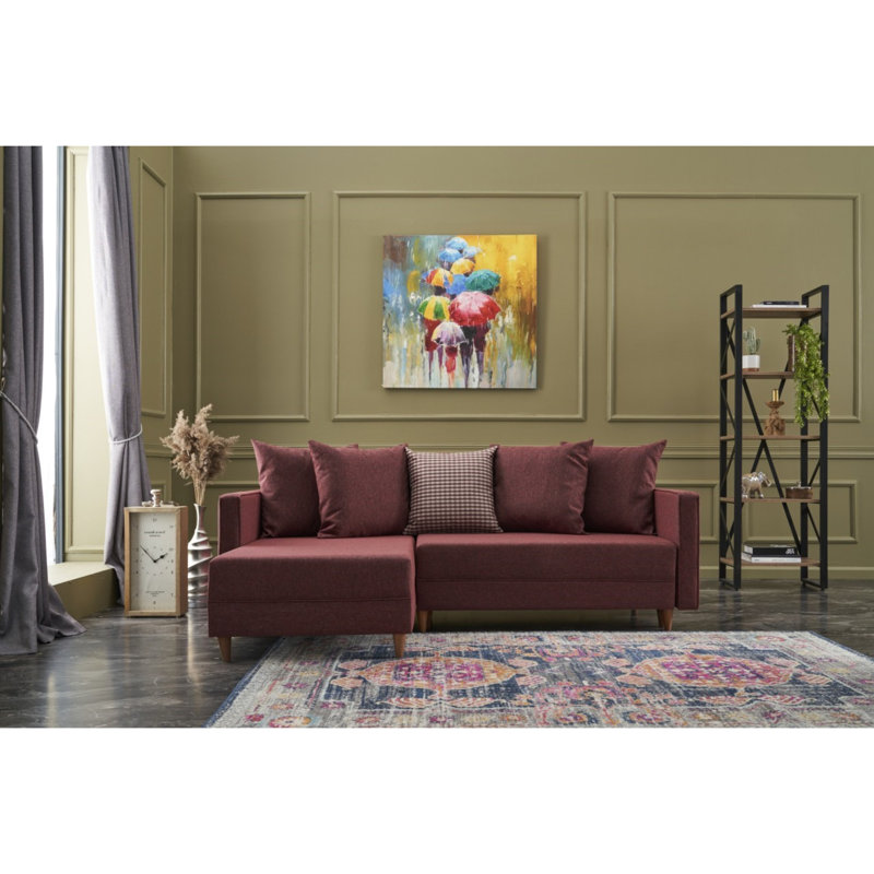 Canapé-lit Everdina, Accoudoir à gauche (vu de face), 100 % polyester rouge bordeaux