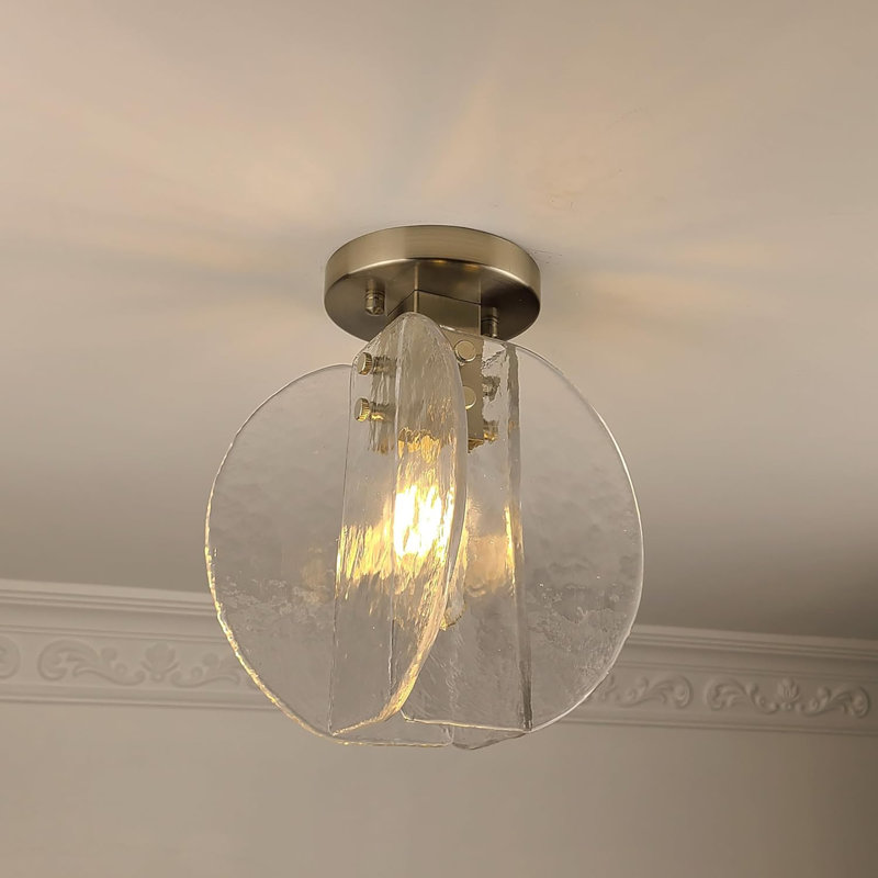 Contemporary Fusion Glass Ceiling Light Metal Semi Flush Mount Indoor Classical Lighting Fixture For Kitchen Above Table,Entryway,Hallway,Cloak Room, Bathroom Hotel Aisle LED Bulb Inside