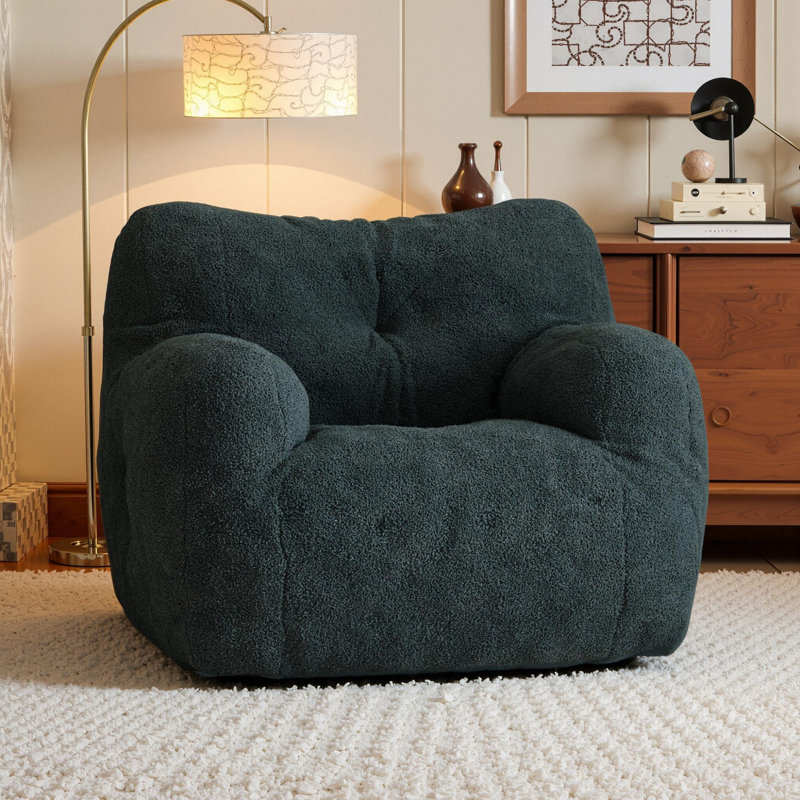 Compression 37"W Medium Teddy Fabric Bean Bag Chair, Green Teddy