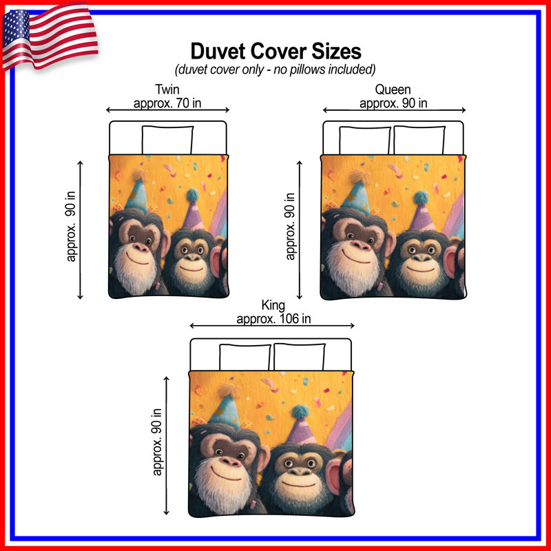 Housses de couette Monkeys With Birthday Cake, Lit simple
