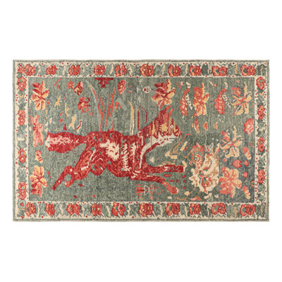 Rug & Kilim's Zeychour Style Rug In Blue With Red Fox Pictorial