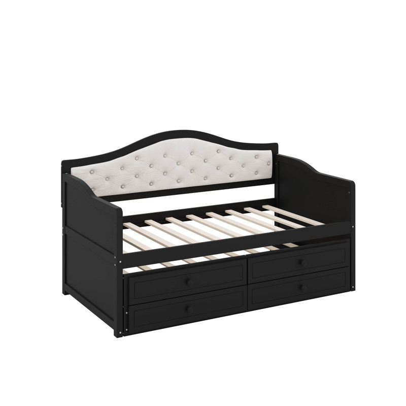 Lit de jour simple avec couchette et tiroirs, Noir