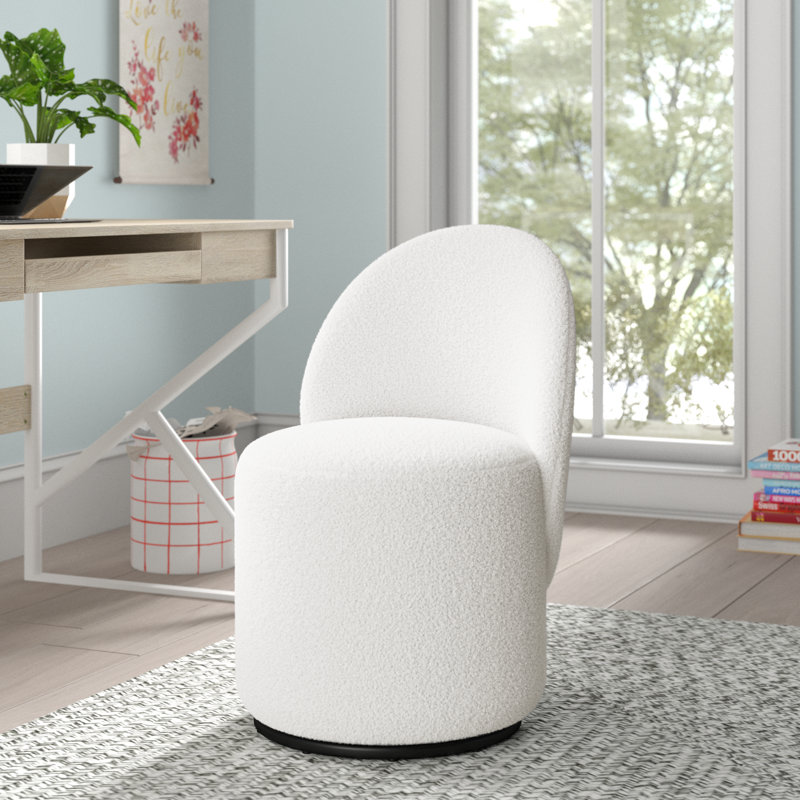Annielise Upholstered Swivel Barrel Chair, White 100% Polyester