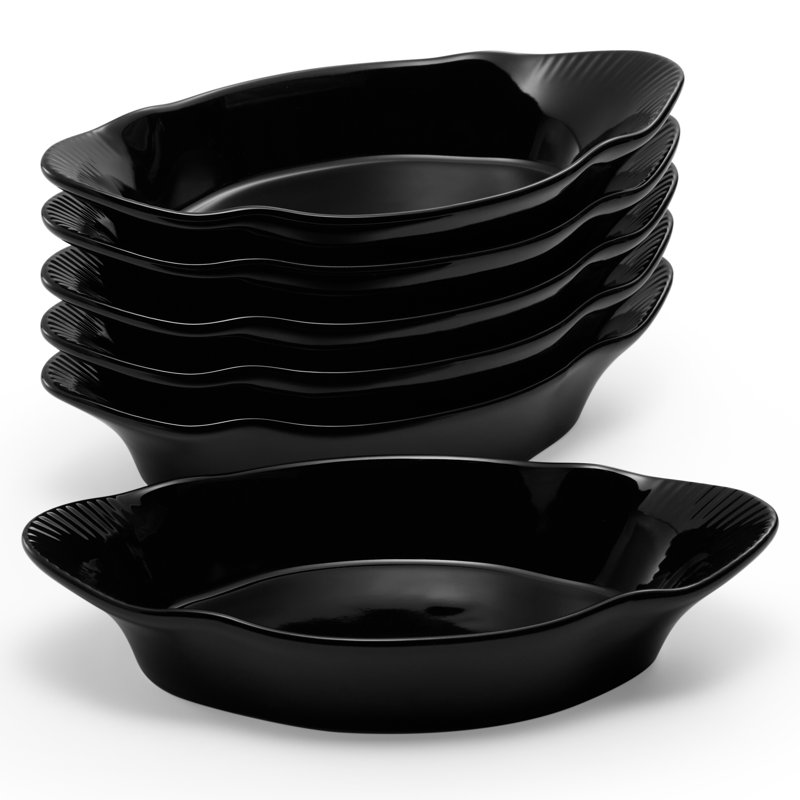 Kook 18 Oz. Ceramic Au Gratin Dish Set Of 6, Matte Black