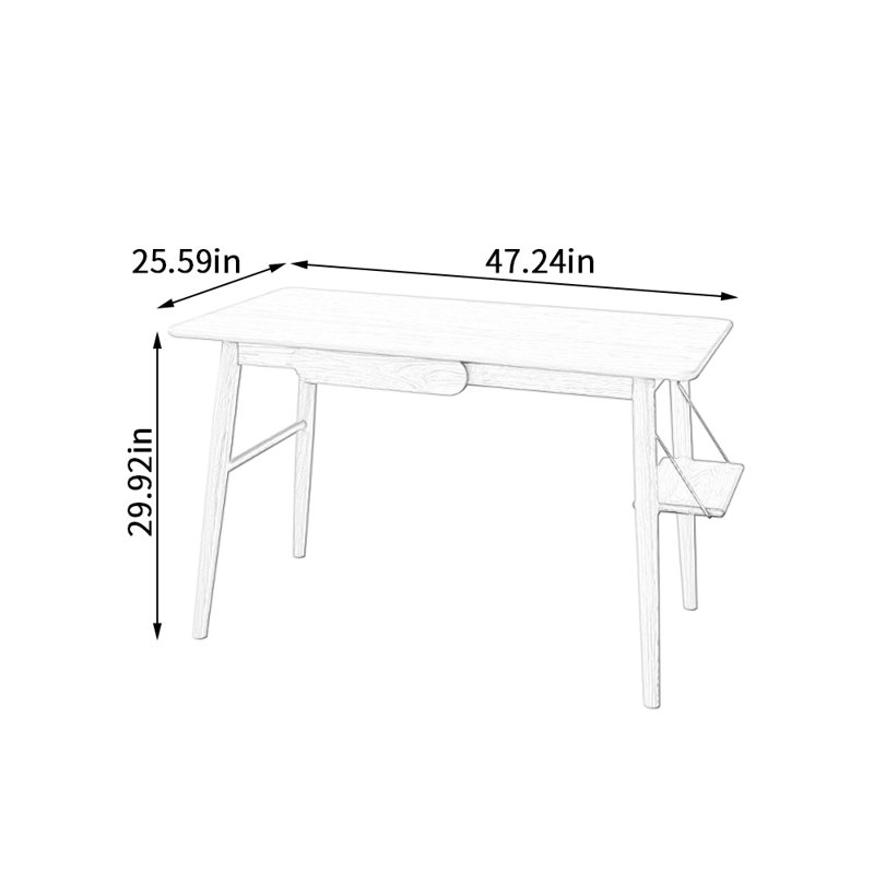 Bureau créatif et durable en bois massif, H 29,92 po x l 47,24 po x P 25,59 po, Blanc