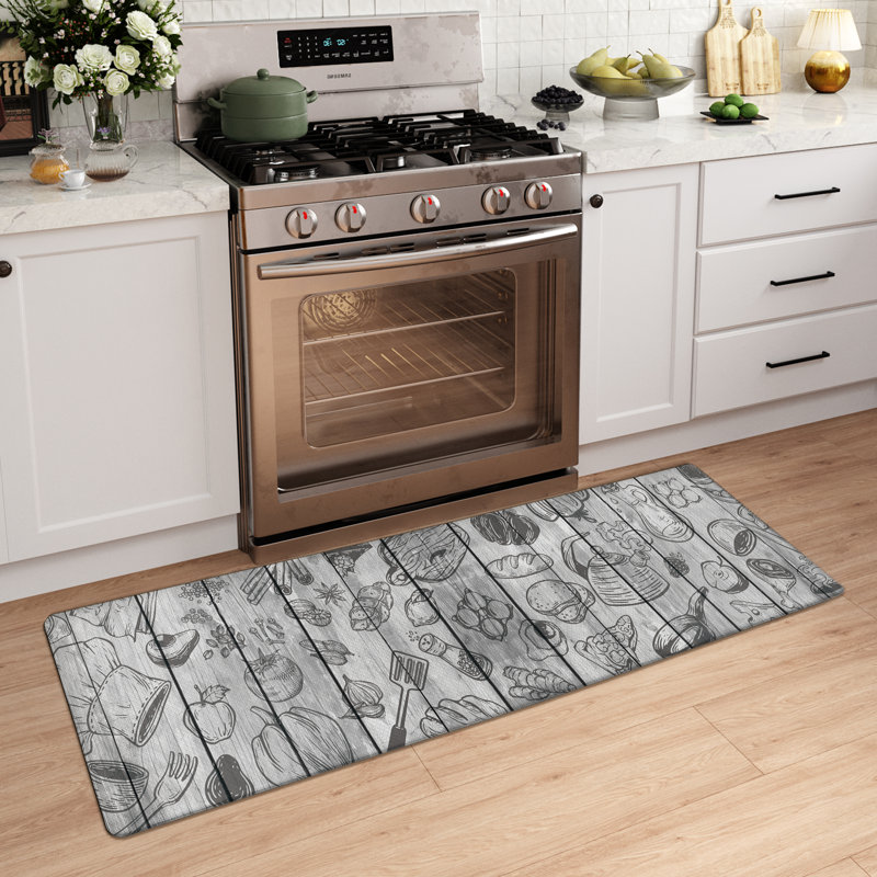 Tapis de cuisine antidérapant Finnlie, Tapis de couloir 2 pi x 4 pi 11 po, Gris