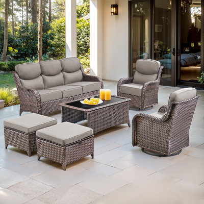  6-Piece Patio Furniture Set With Swivel Glider Chairs, 6-Inch Ultra-Plush Cushions & Water-Resistant Olefin Fabric