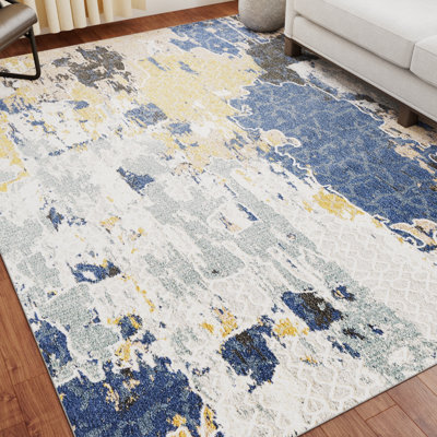 Multicolor 5 X 8 Abstract Floor Coverlet, Cream - Tinted Main Color, Material, Mm Non Shedding Pile, Fit For High Traffic Spaces, Rolled Shipment Multi Colored Rug, Based Quality , Suitable Zones,