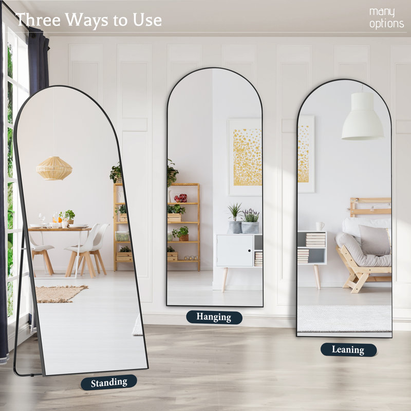 Andin Arch Metal Full Length Mirror, Black, 64" x 21"