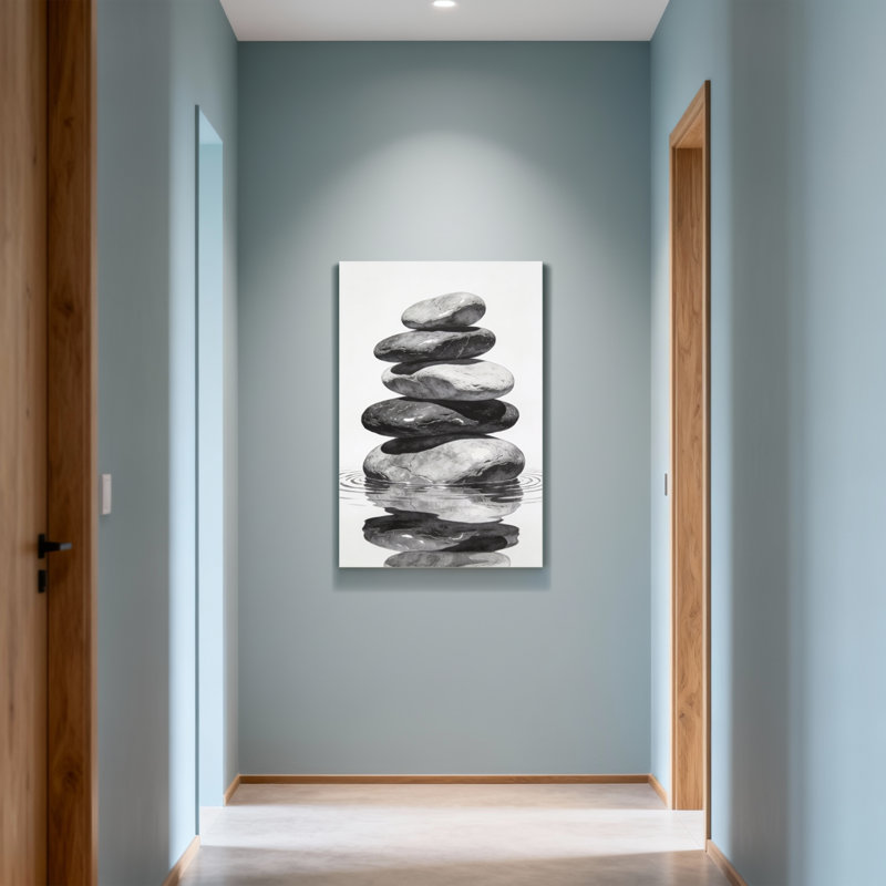 «Abstract Stacked Stones Water Reflection», reproduction d'art