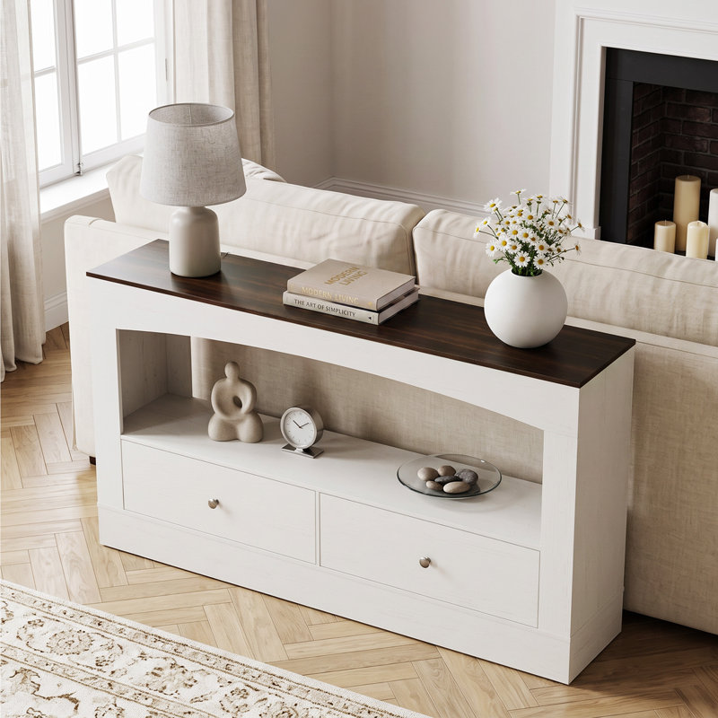 Console moderne 63 po avec 2 tiroirs et tablette ouverte, table d'entrée, capacité de charge élevée pour le couloir, brun