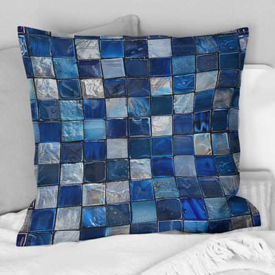 Blue Midcentury Mosaic Tiles I - Coussin Mid-Century