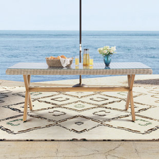 Cascade Abrienda Rectangular Wicker Dining Table with Solid Wood Legs