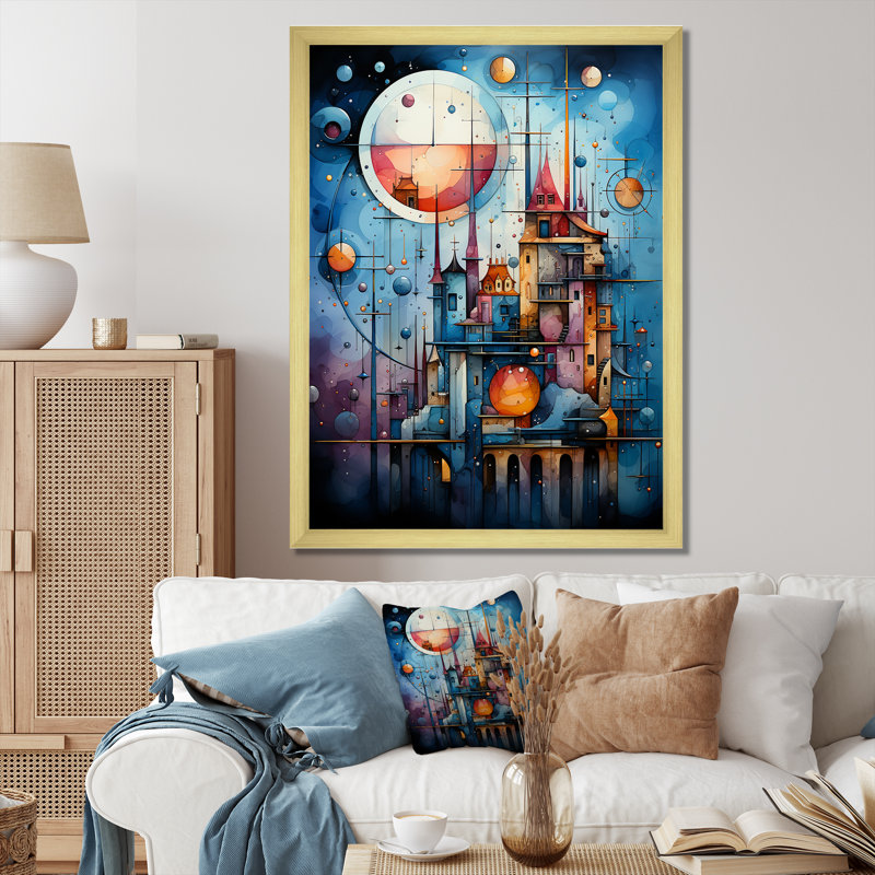 Décoration murale céleste «I» - Collages abstraits_106456, Encadrement doré, H 44 po x l 34 po x P 1,5 po