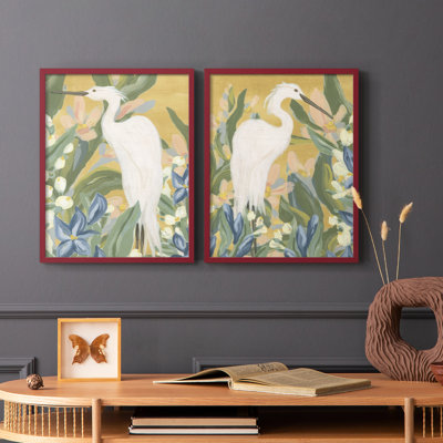 Floral Egret I-Premium Framed Print -Ready to Hang - No Nails Required - No Nails Required
