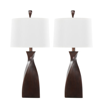 Set Of 2 Contemporary 30" Copper Bronze Polyresin Table Lamps With Natural Linen Shades