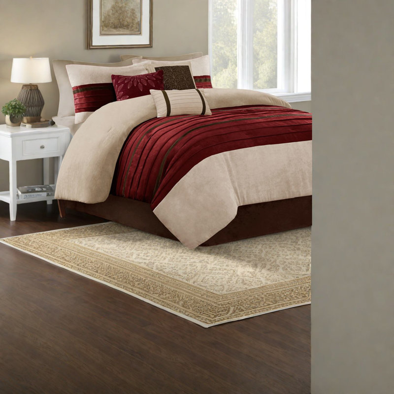 Ensembles de literie de luxe en faux suède pour très grand lit 7 pièces, rouge et confortable