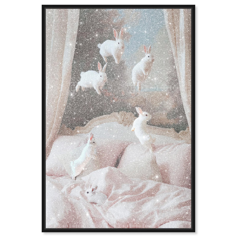 Oliver Gal Leaping Bunnies Animals - Diamond Dust Framed Canvas Art, 30" H x 20" W, Black