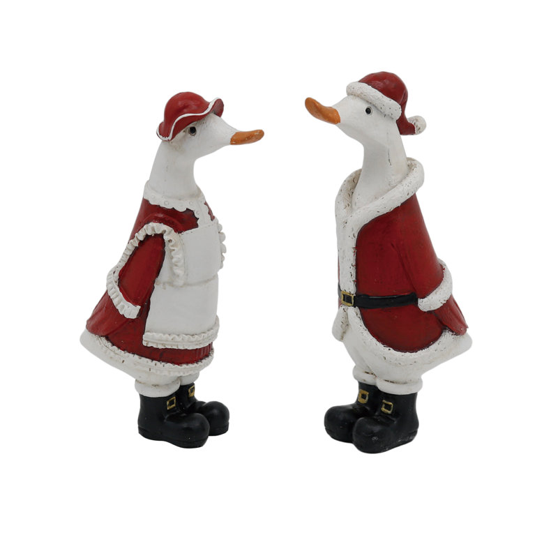 Résine père Noël, canards du Père Noël, figurines, blanc, résine, ensemble de 2, plateau de table, salon, Noël, décoration de Noël