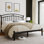  Lit plateforme double en métal avec tête de lit de style victorien, lattes en acier robustes, rangement sous le lit de 12 po, assemblage facile, noir