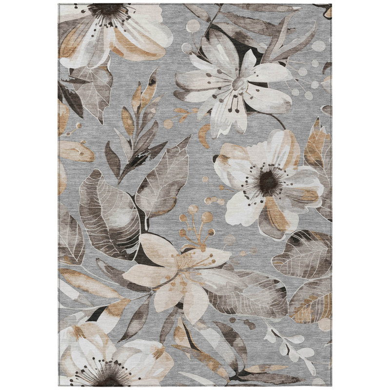 Machine Washable Indoor/Outdoor Millner ACN2260 Floral Rug, Rectangle 8' x 10'
